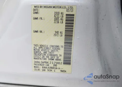 2013 Nissan Altima 2.5 S from USA, damaged, VIN 1N4AL3AP9DC217002
